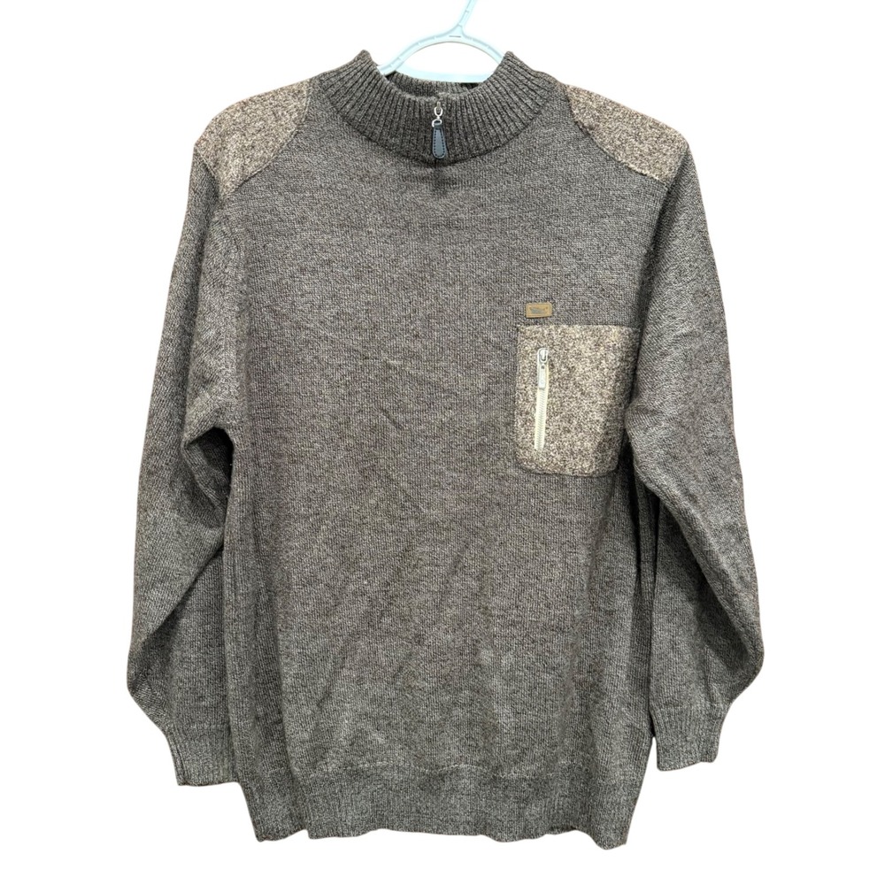Mens Wool Blend Half Zip Mock Neck Sweater Textured Brown Goldnoble 110